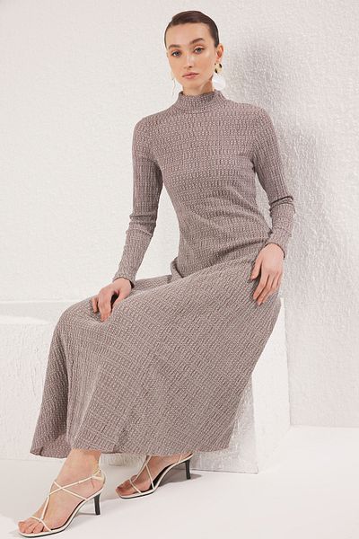 Trendyol Modest Καφέ Υφασμένο Πληγωμένο Φόρεμα TCTSS25EB00041