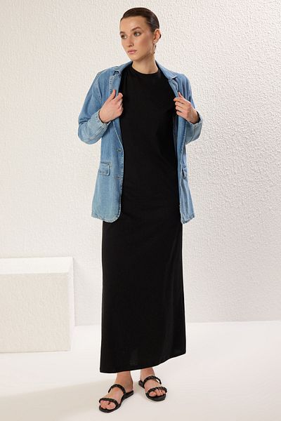Trendyol Modest Černé vycpané pletené spodní prádlo šaty Tctss25Eb00074