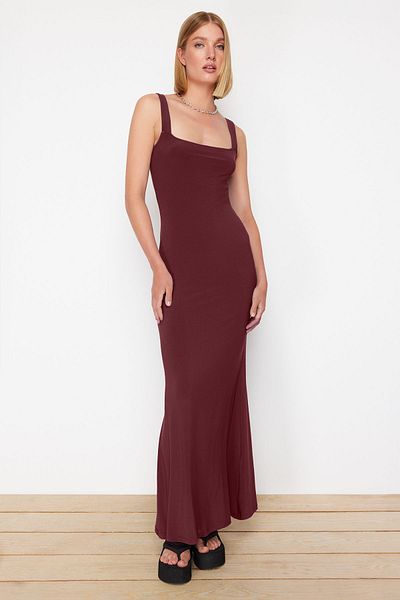 Trendyol Collection Rochie creion maxi tricotată flexibilă, cu bretele groase, montată pe corp TWOSS24EL00137