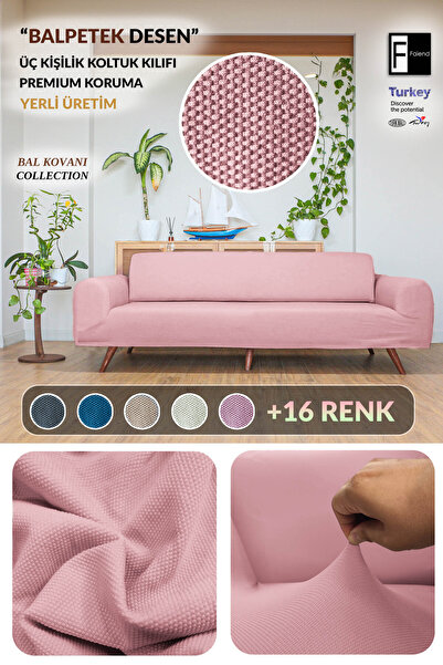 Faiend Balpeteği 3+3+1+1 PUDRA RENGİ lastikli kanepe örtüsü | lastikli koltuk örtüsü | koltuk kılıfı takımı