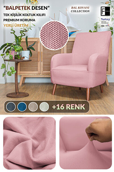 Faiend Balpeteği 3+3+1+1 PUDRA RENGİ lastikli kanepe örtüsü | lastikli koltuk örtüsü | koltuk kılıfı takımı