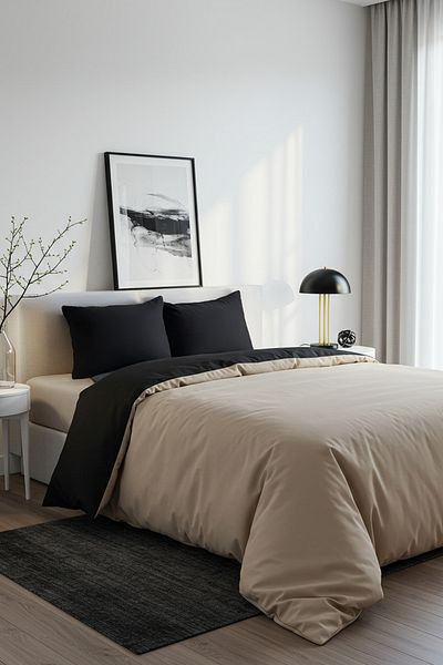 Trendyol Collection Двулицев комплект завивки за лесно гладене - черно/бежово 200x220 см TPHSS25CKN00009