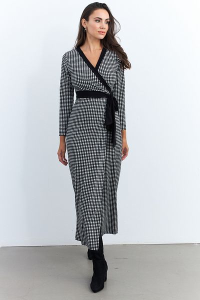 Cool & Modest Γυναικείο Μαύρο-Εκρού Διπλό Μάξι Φόρεμα Houndstooth MEY2941