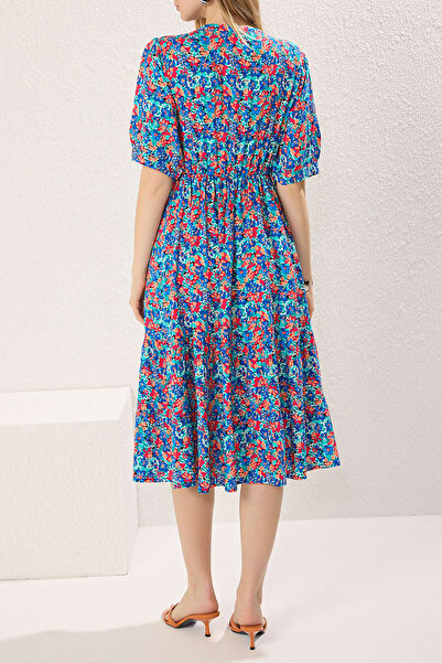 Edit by Trendyol Синя флорална миди тъкана рокля TEDSS25EL00002