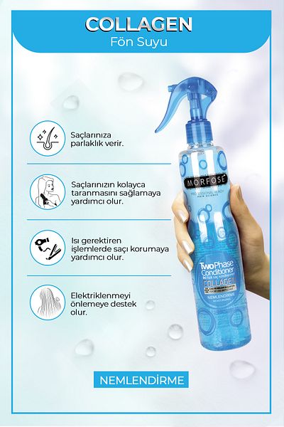 Morfose Double Phase Collagen Containing Blow Dry Water 400 ml - Dry Fragile Hair 3 Pieces