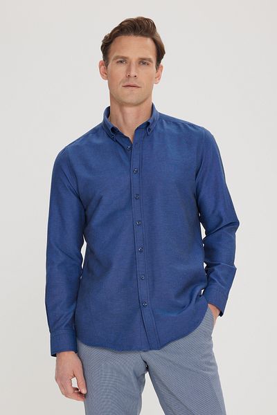 AC&Co / Altınyıldız Classics Pánská košile Oxford Dark Navy - límec s knoflíky, snadné žehlení, bavlněná slim fit košile