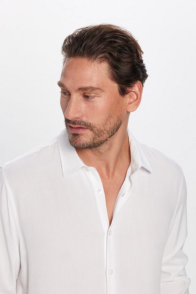 Tudors Slim Fit Μακρυμάνικο Slim Fit Flower Viscose Stylish ανδρικό λευκό πουκάμισο