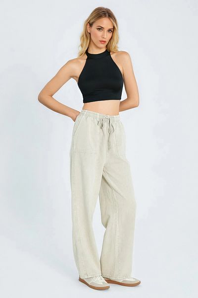 Trendyol Collection Beige Wide Leg Woven Trousers with Pocket Detail, Denim Look Twoss25Pl00076