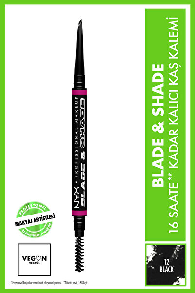 NYX Professional Makeup Blade & Shade, Dual Edged Brow Pencil, Up to 16HR wear, Black