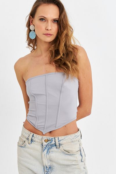 Cool & Sexy Γυναικεία γκρι στράπλες μπλούζα Crop B6081