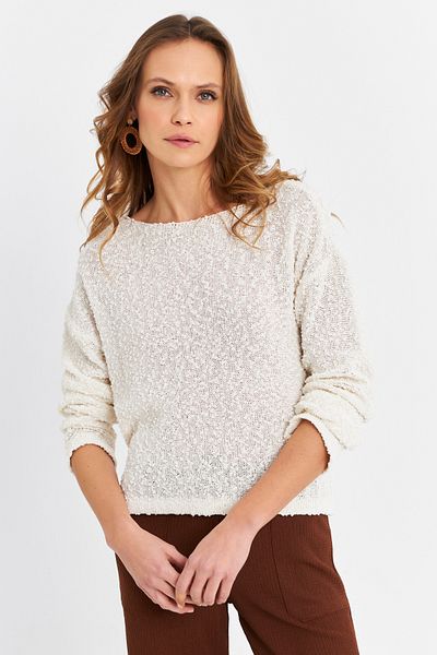 Cool & Sexy Women's Ecru Knitwear Blouse Yv322