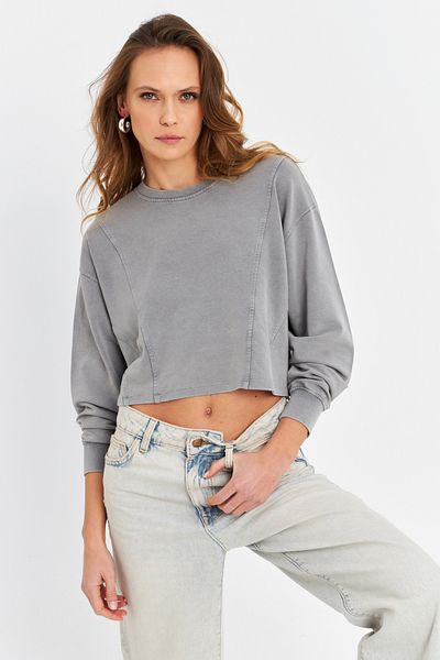 Cool & Sexy Designed for Gray Loose Crop Sweatshirt Zh08