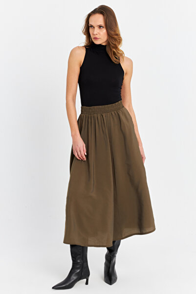 Cool & Modest Fusta midi kaki de damă cu buzunar MSH20194