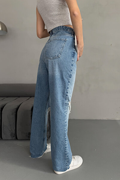 Edit by Trendyol Blugi albaștri cu talie înaltă rupti cu picioare largi TEDSS25JE00013