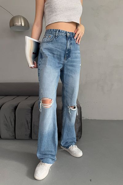 Edit by Trendyol Blugi albaștri cu talie înaltă rupti cu picioare largi TEDSS25JE00013