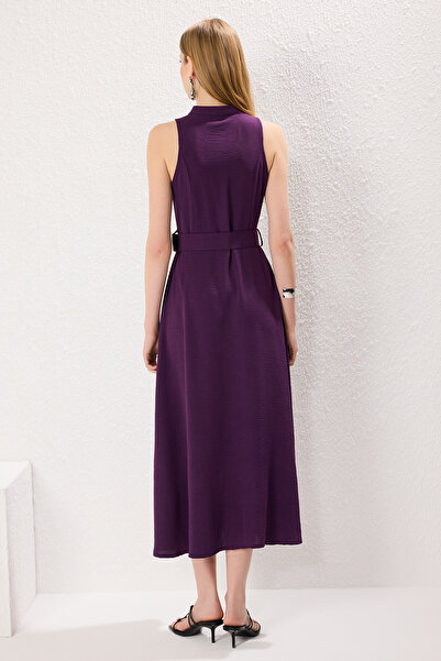 Trendyol Collection Fialové rovné páskové Maxi tkané šaty Twoss23El01628