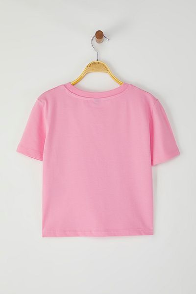 Trendyol Collection Pink Crop kötött póló - rövid ujjú, masni részlet TWOSS24TS00248