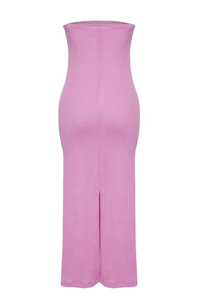 Trendyol Collection Rosa trägerloses, gerafftes, figurbetontes, dehnbares Midi-Strick-Bleistiftkleid TWOSS24EL00287