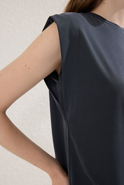 Trendyol Collection Crew Neck Knitted T-Shirt - Anthracite, Modal Content, Moon Sleeve, Regular Fit Twoss25Ts00001