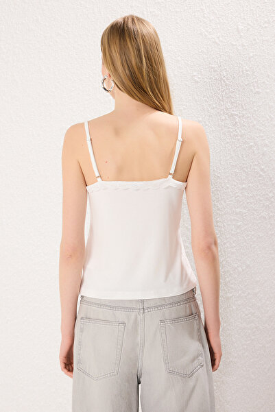 Trendyol Collection Ecru Lace Detailed Regular/Normal Fit Strap Knitted Undershirt Twoss25Al00046