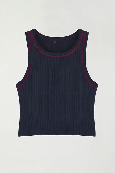 Trendyol Collection Țesătură Pointel/Texturată Albastru Marin Tricotat Crop Tricotat TWOSS25AL00041