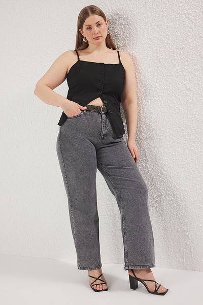 Trendyol Curve Сірі джинси з еластичною талією великого розміру TBBSS25CJ00002