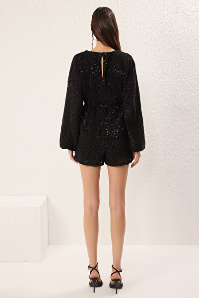 Trendyol Collection Μαύρη γκλίτερ παγιέτα πλεκτή κοντή φόρμα TPRSS25TU00001