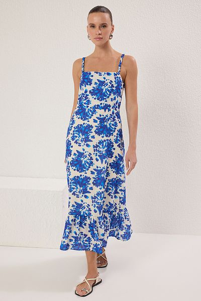 Trendyol Collection Rochie țesută midi cu flori albastre TWOSS25EL00045
