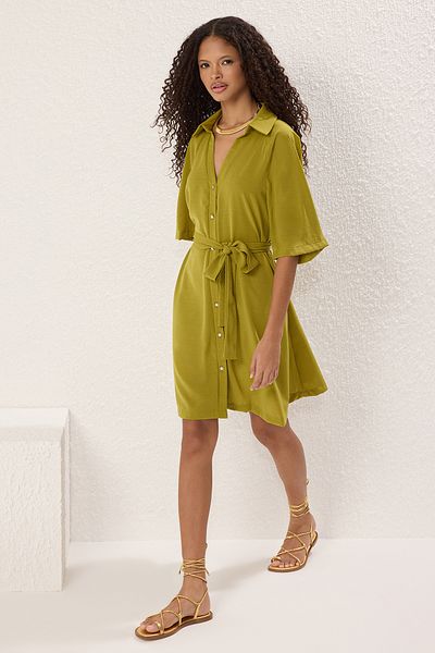 Trendyol Collection Μίνι υφαντό φόρεμα με λαδί πράσινη ζώνη TWOSS25EL00436