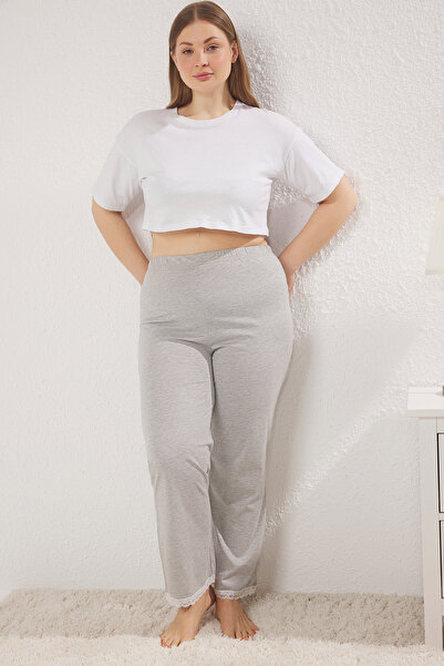 Trendyol Curve Дантелено-сірі меланжеві трикотажні піжамні штани - TBBSS25IA00001