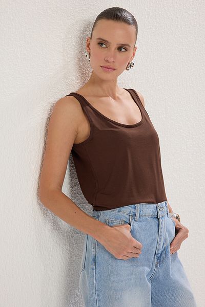 Trendyol Collection Barna normál/normál szabású kötött alsóing TWOSS25AL00043