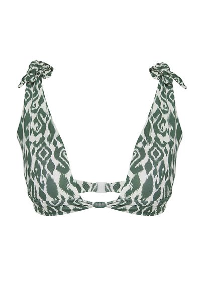 Trendyol Collection Khaki-Multicolor Ethnic Pattern Bralet Knotted Bikini Top Tbess24Bu00155