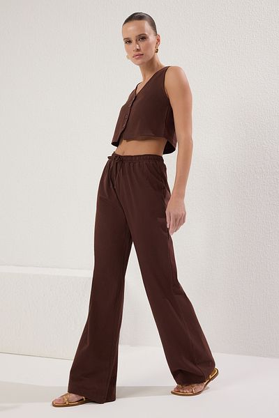 Trendyol Collection Brown Knitted Wide Leg Set - Regular Fit Twoss25Au00061