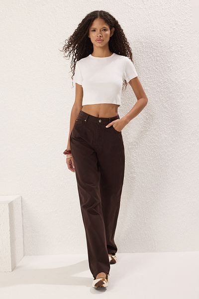 Trendyol Collection Braune Jeans mit hoher Taille und weitem Bein TWOSS22JE0242