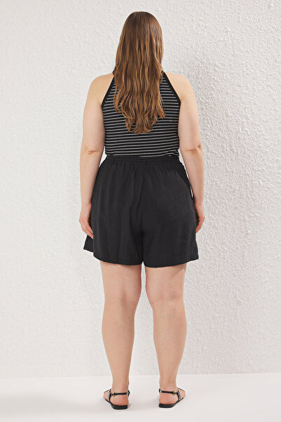 Trendyol Curve Μαύρο καλοκαιρινό κορδόνι με πλισέ ψηλόμεσο φαρδύ σορτς & βερμούδες TBBSS25AP00019
