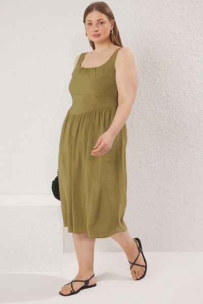 Trendyol Curve Khaki Shally Woven nagy méretű ruha