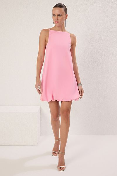 Trendyol Collection Ροζ ίσια φούστα με πέτρινο αξεσουάρ υφαντό Finike Mini φόδρα Κομψό/βραδινό φόρεμα