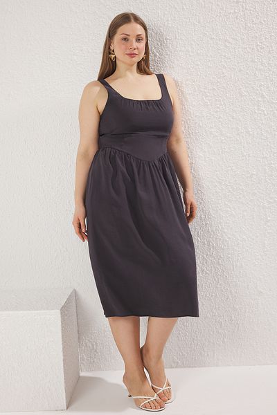 Trendyol Curve Anthracite Shally Woven Plus Size Dress