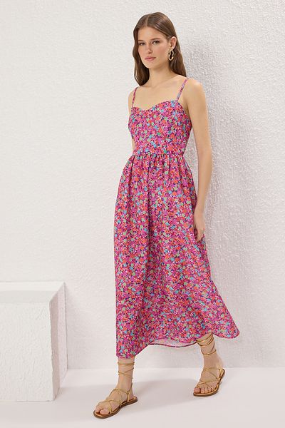 Trendyol Collection Ροζ Floral Maxi Υφαντό Φόρεμα TWOSS24EL00700