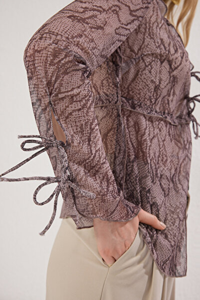 Trendyol Collection Snake Print See-Through Tie-Detailed Chiffon Blouse - Twoss25Bz00427