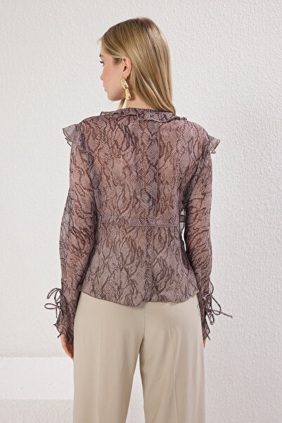 Trendyol Collection Snake Print See-Through Tie-Detailed Chiffon Blouse - Twoss25Bz00427