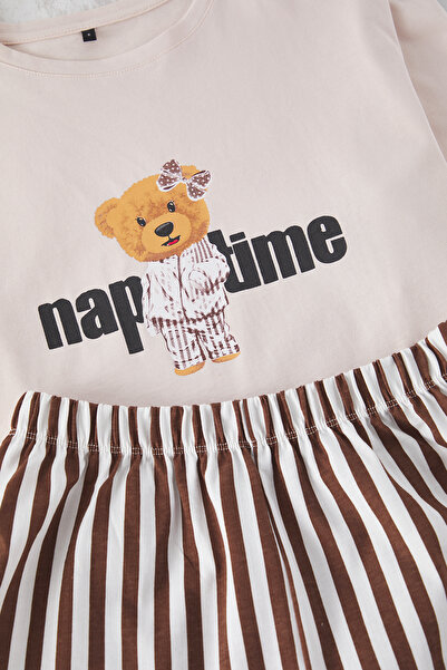 Trendyol Collection Σετ γυναικείες πιτζάμες διπλού χρώματος - 100% βαμβάκι, ριγέ σορτς αρκουδάκι, THMSS24PT00175