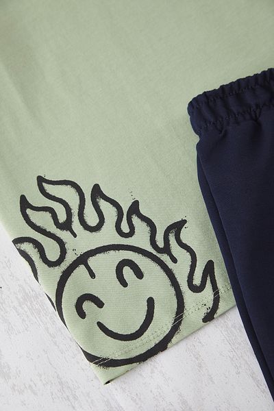 TRENDYOLKIDS Menta fiú nyomott kötött felső öltöny TKDSS25AU00097