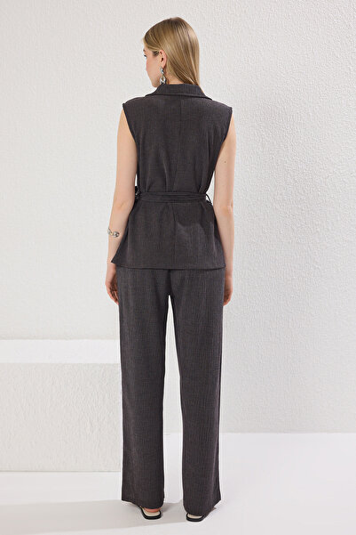 Trendyol Collection Anthracite Wide Leg Double Breasted Closure Knitted Suit - Twoss25Au00005