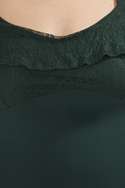 Trendyol Curve Φόρεμα Σμαραγδένιο Πράσινο Σιφόν Υφαντό Plus Size