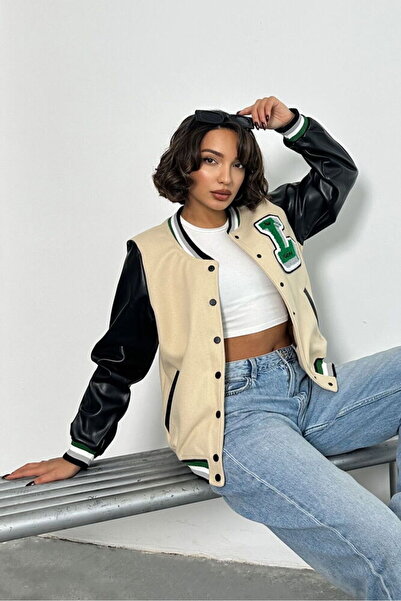 Caddebostan Moda Stone-Black College Jacket Modern Premium Luxury Trend Design Jacket