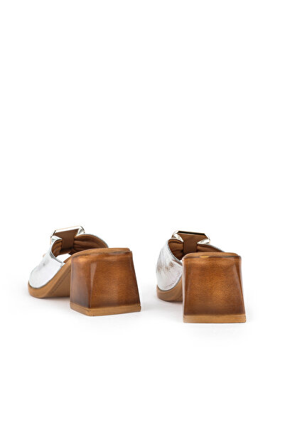 Ziya Γυναικείες παντόφλες με τακούνι από γνήσιο δέρμα 151992Z19008 Ασημί