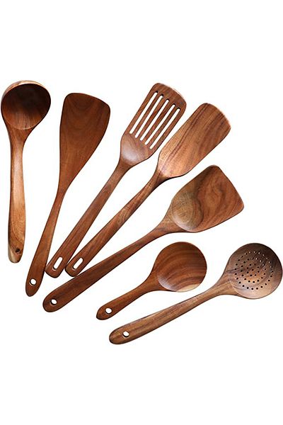 Choice 7pcs 1-9pcs/set Wooden Kitchen Utensils Set, Wooden Spoons For Cooking, Utensils,natural Teak Woode