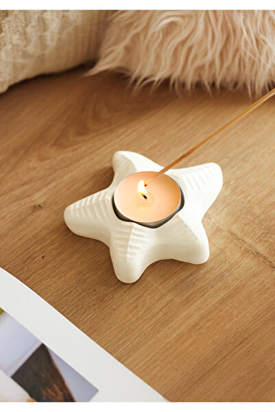Decorative, Stylish, Modern and Minimalist Star Tealight Candle Holder (BEIGE - OFF-WHITE)