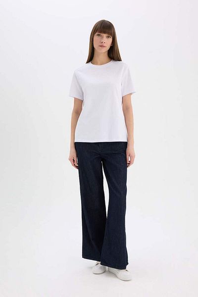 DeFacto Νέα σεζόν Regular Fit Crew Neck Basic Solid White Premium κοντομάνικο μπλουζάκι